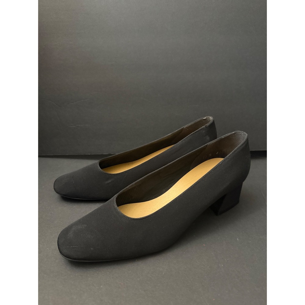 Liz Daniels Ruby Black Peau Low Heel Pump Square Toe Block Heel Shoes Size 10M